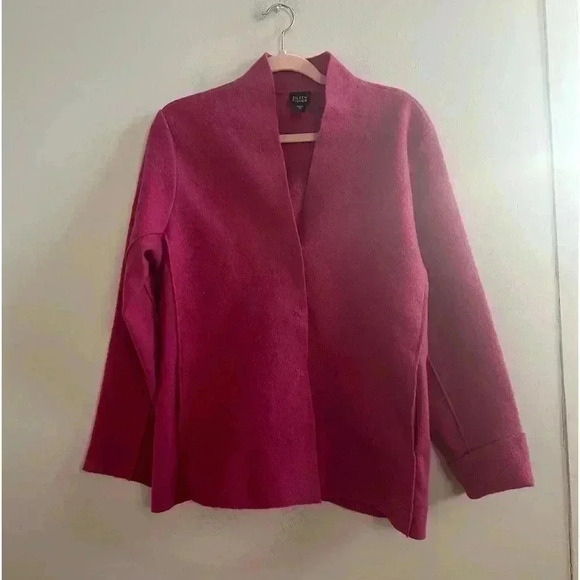 Eileen Fisher Barbie pink wool cardigan medium - Picture 1 of 5